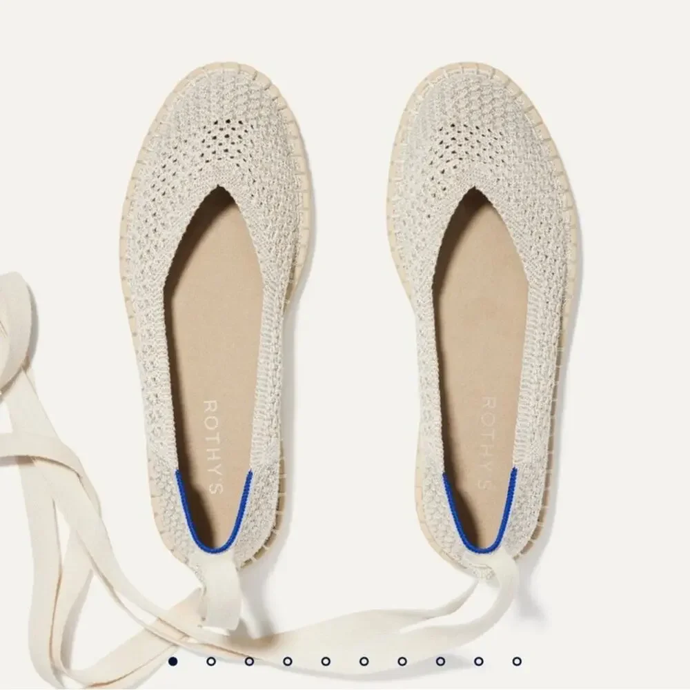 Rothy's Women's cream gold espadrilles ballet wrap flats